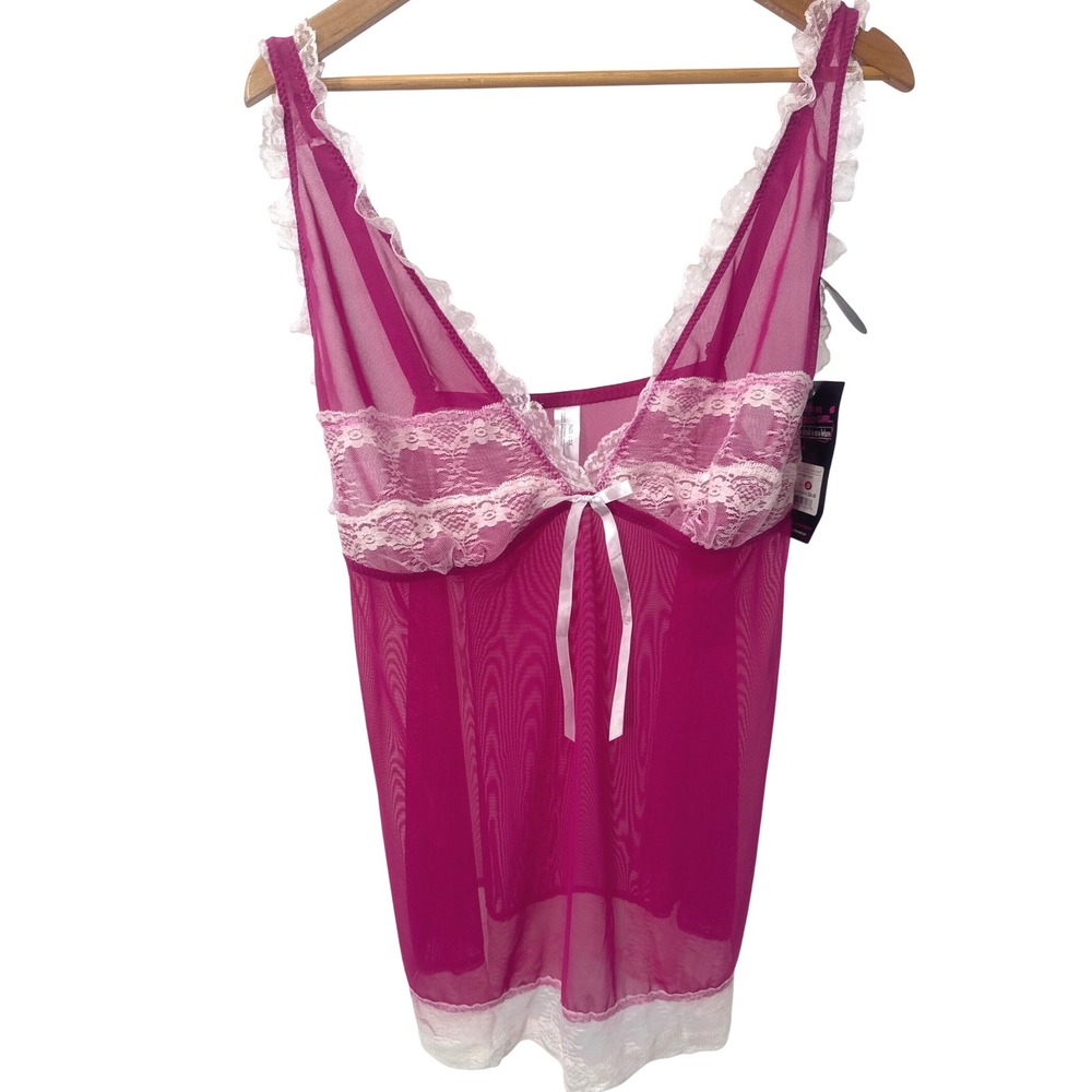 Fuchsia Pink Sheer & Lace Mesh Babydoll Chemise 3X Nighty Plus Size